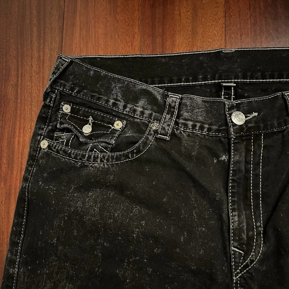 True Religion Jeans Men 40 Black Ricky Flap World Tour Straight Baggy 42x29 Y2k